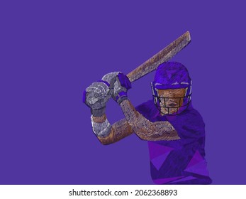 Line Pattern Cricket Batter Player Of Scotland On Purple Background.