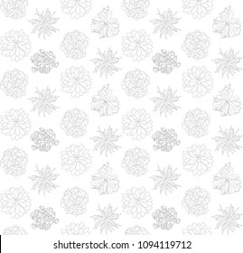 Line pattern of floral drawings in white background. Seamless vector background. Modern monochorme texture.