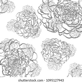 Line pattern of florel drawing in white blackground. Seamless vector background. Modern monochrome texture. Vector illustration.