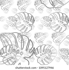 Line pattern of florel drawing in white blackground. Seamless vector background. Modern monochrome texture. Vector illustration.