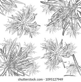 Line pattern of florel drawing in white blackground. Seamless vector background. Modern monochrome texture. Vector illustration.