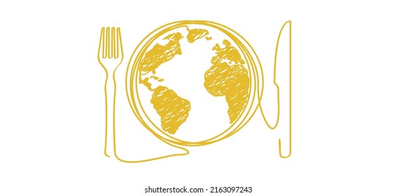 Line pattern, Fork, knife and plate for word pasta or spaghetti day, Italian food.