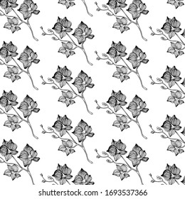 Line pattern with hand drawn decorative orchid flowers wedding invitations scrapbooking print gift wrap manufacturing vector floral illustration leaf spring sketch