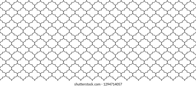 line pattern. Ogee furface ornament background. Oriental Quatrefoil Grid motif trellis Memphis style. Vector geometric seamless texture. Retro Pop Art