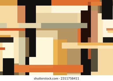 line pattern in olive orange and brown, in the style of constructivist elements, intersecting lines, light beige and black, bold colorful lines, bauhaus simplicity, rectilinear forms, wallpaper