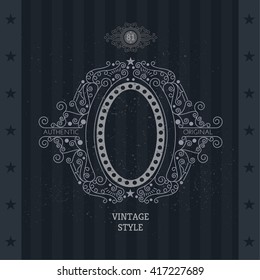 Line Pattern With Oval Frame In center On Blackboard. Vintage label
