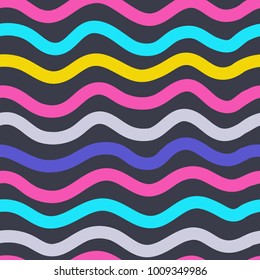 Line pattern seamless background. Vector abstract stripes. Wavy color seamless pattern ornament. Decoration background for fashion, print, cover or textile. Simple minimal doodle pop art. Ocean lines