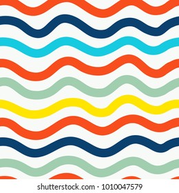 Line pattern seamless background. Vector abstract stripes. Wavy color seamless pattern ornament. Decoration background for fashion, print, cover or textile. Simple minimal doodle pop art. Ocean lines