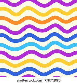 Line pattern seamless background. Vector abstract stripes. Wavy color seamless pattern ornament. Decoration background for fashion, print, cover or textile. Simple minimal doodle pop art. Ocean lines