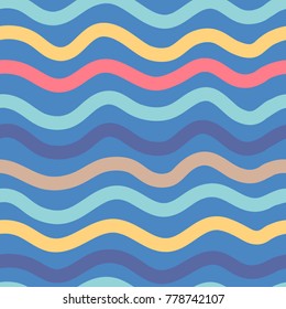 Line pattern seamless background. Vector abstract stripes. Wavy color seamless pattern ornament. Decoration background for fashion, print, cover or textile. Simple minimal doodle pop art. Ocean lines