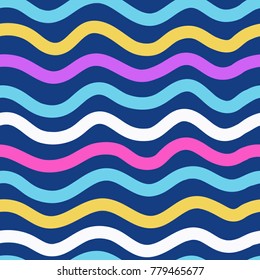Line pattern seamless background. Vector abstract stripes. Wavy color seamless pattern ornament. Decoration background for fashion, print, cover or textile. Simple minimal doodle pop art. Ocean lines