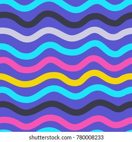 Line pattern seamless background. Vector abstract stripes. Wavy color seamless pattern ornament. Decoration background for fashion, print, cover or textile. Simple minimal doodle pop art. Ocean lines