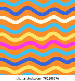Line pattern seamless background. Vector abstract stripes. Wavy color seamless pattern ornament. Decoration background for fashion, print, cover or textile. Simple minimal doodle pop art. Ocean lines