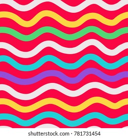 Line pattern seamless background. Vector abstract stripes. Wavy color seamless pattern ornament. Decoration background for fashion, print, cover or textile. Simple minimal doodle pop art. Ocean lines