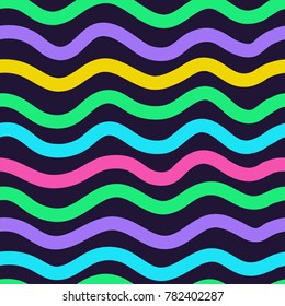 Line pattern seamless background. Vector abstract stripes. Wavy color seamless pattern ornament. Decoration background for fashion, print, cover or textile. Simple minimal doodle pop art. Ocean lines