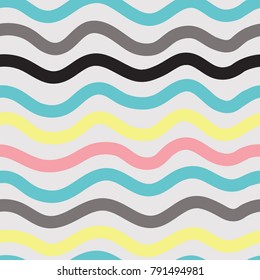 Line pattern seamless background. Vector abstract stripes. Wavy color seamless pattern ornament. Decoration background for fashion, print, cover or textile. Simple minimal doodle pop art. Ocean lines