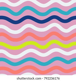 Line pattern seamless background. Vector abstract stripes. Wavy color seamless pattern ornament. Decoration background for fashion, print, cover or textile. Simple minimal doodle pop art. Ocean lines