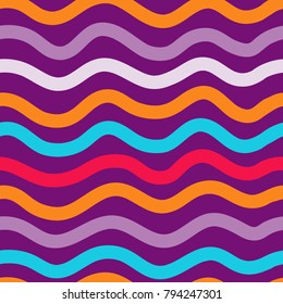 Line pattern seamless background. Vector abstract stripes. Wavy color seamless pattern ornament. Decoration background for fashion, print, cover or textile. Simple minimal doodle pop art. Ocean lines