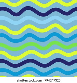 Line pattern seamless background. Vector abstract stripes. Wavy color seamless pattern ornament. Decoration background for fashion, print, cover or textile. Simple minimal doodle pop art. Ocean lines