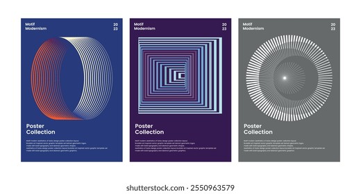 line pattern symbol of poster collection layout. modern art inspired vector graphic template set made with typography and abstract geometric shapes. blend effect lens tunnel eternal infinite oval