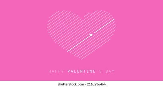 Line Patterned Big Heart with Cupid on Purple Background - Modern Style Minimalist Valentine's Day Best Wishes Card Template or Backdrop Vector Design
