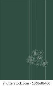 Line patterns and flowers on the green background.