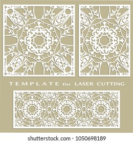 Line patterns set, templates for laser cutting, plotter cutting, printing. Geometric design cut out of paper. Mandala Islamic die cut ornament. Fretwork panels, cutout silhouette stencils. Lace border