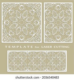 Line patterns set, templates for laser cutting, plotter cutting, printing. Geometric design cut out of paper. Mandala Islamic die cut ornament. Fretwork panels, cutout silhouette stencils. Lace border