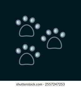 Line Paw print icon isolated on black background. Dog or cat paw print. Animal track. Flat filled outline style with shadow. Vector