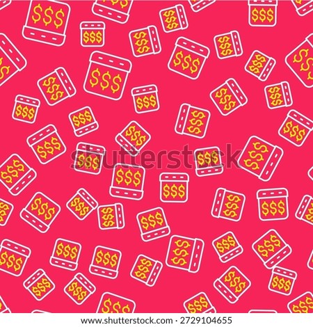 Line Payday, calendar with dollar icon isolated seamless pattern on red background.  Vector