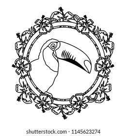 line pelican animal inside circle flowers branches