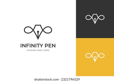 line pen logo symbol with infinity design concept for notary, writer logo icon design art