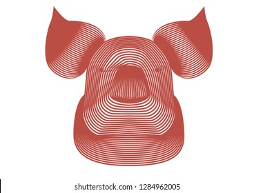 line pen vector illustration of a pig for chinese new year, multiply lines, red color, modern style and simplicity. For using as a character or logo
