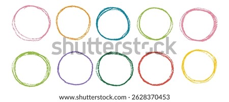 Line pencil crayon chalk brush strike circle drawing illustration set. Highlight border textured hand drawn doodles on paper in grunge style