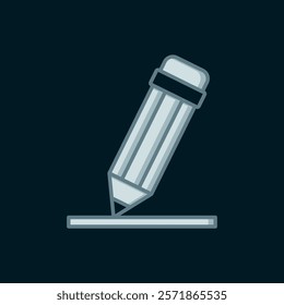 Line Pencil with eraser icon isolated on black background. Drawing and educational tools. School office symbol. Flat filled outline style with shadow. Vector