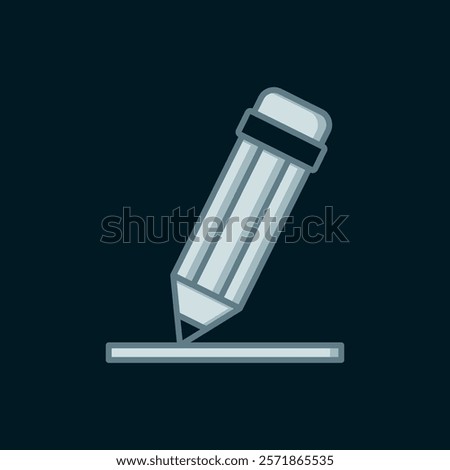 Line Pencil with eraser icon isolated on black background. Drawing and educational tools. School office symbol. Flat filled outline style with shadow. Vector