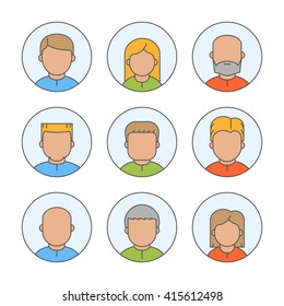 Line people avatars for web. Vector linear icons, sign and symbols for profile