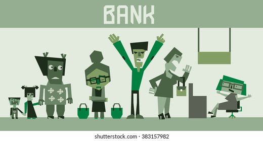 A line of people at the bank