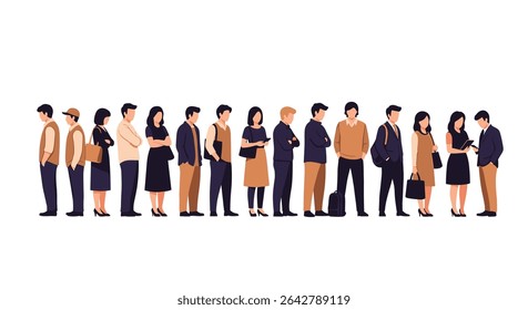 Line of People in Crowded Cityscape Waiting Together in Public Transportation Area
