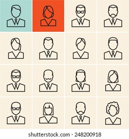 Line people icon. People outline vector set. Linear business people.