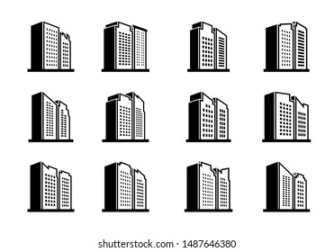 Line perspective building urban icon on white background, Vector company and bank collection, Black edifice and residential, Set apartment and condo illustration