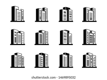 Line perspective icons buildings and company set, Vector bank and office collection on white background, Isolated edifice and residential illustration