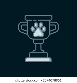 Line Pet award symbol icon isolated on black background. Medal with dog footprint as pets exhibition winner concept. Flat filled outline style with shadow. Vector