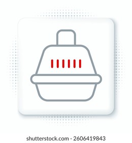 Line Pet carry case icon isolated on white background. Carrier for animals, dog and cat. Container for animals. Animal transport box. Colorful outline concept. Vector