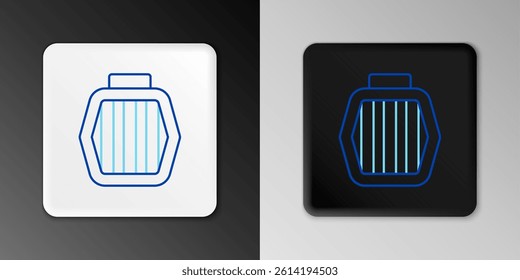 Line Pet carry case icon isolated on grey background. Carrier for animals, dog and cat. Container for animals. Animal transport box. Colorful outline concept. Vector