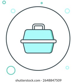 Line Pet carry case icon isolated on white background. Carrier for animals, dog and cat. Container for animals. Animal transport box. Colorful outline concept. Vector