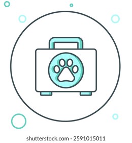 Line Pet first aid kit icon isolated on white background. Dog or cat paw print. Clinic box. Colorful outline concept. Vector