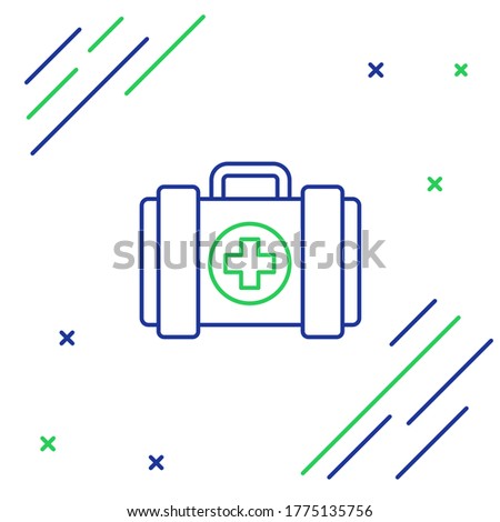 Line Pet first aid kit icon isolated on white background. Dog or cat paw print. Clinic box. Colorful outline concept. Vector