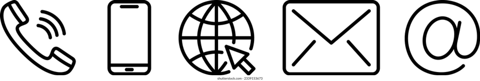 Line Phone, Mail, Mobile, Go to WEB and Address icons as contact symbols
