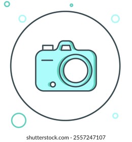 Line Photo camera icon isolated on white background. Foto camera. Digital photography. Colorful outline concept. Vector